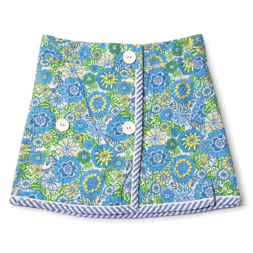 Lilly Pulitzer Floral Wrap Mini Skirt Blue Green Cotton Women's Size 8
